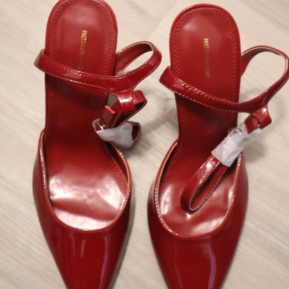 PrettyLittleThing Cherry Red Burgundy Patent Ankle Strap High Heeled Courts - Picture 3 of 8